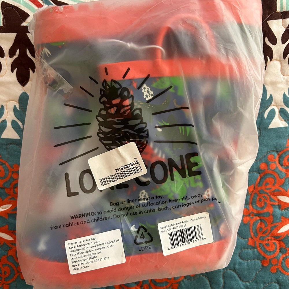 Lonecone, Puddle-a-saurus Dinosaur Rain Boot, Brand New, Size 1 Little Kid - Picture 3 of 7